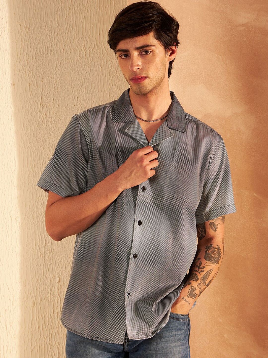 

DENNISON Smart Block Printed Casual Shirt, Black