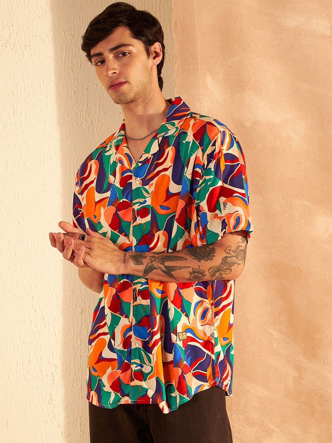 

DENNISON Smart Block Printed Casual Shirt, Green