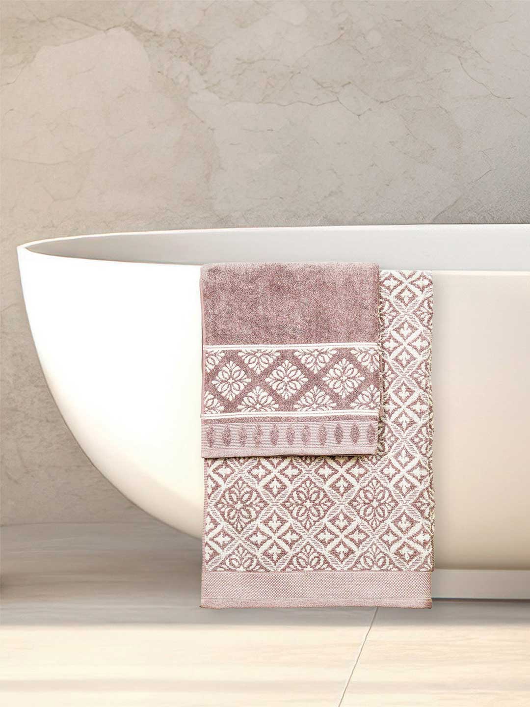 

MYTRIDENT Purple 2 Pieces Printed Cotton 600 GSM Bath Towels
