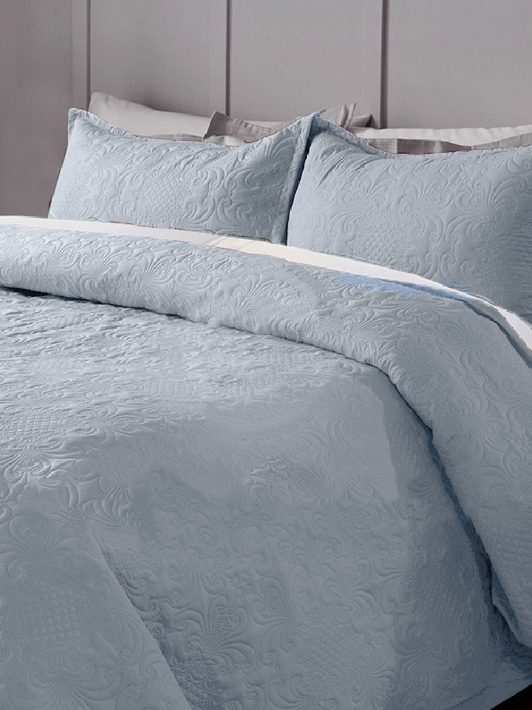 

LABHAM Blue Textured 350TC Pure Cotton Double King Bed Cover With 2 Pillow Covers