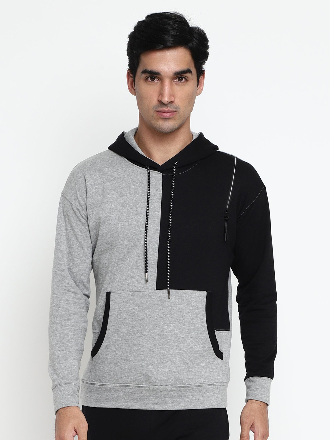 

Nimble Colourblocked Hooded Cotton Pullover Sweatshirt, Grey