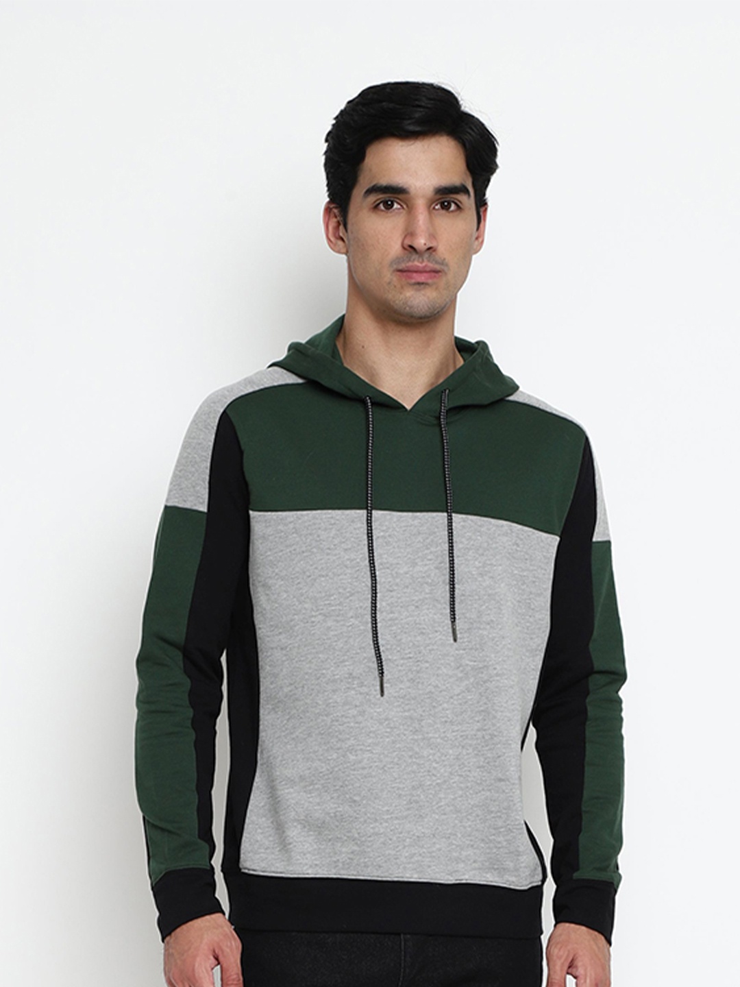

Nimble Colourblocked Hooded Cotton Pullover Sweatshirt, Grey