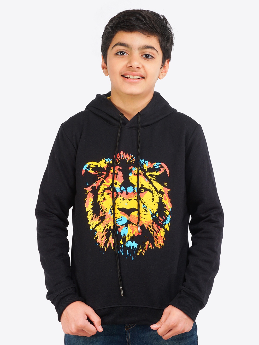 

ariel Boys Black Printed Hooded Sweatshirt