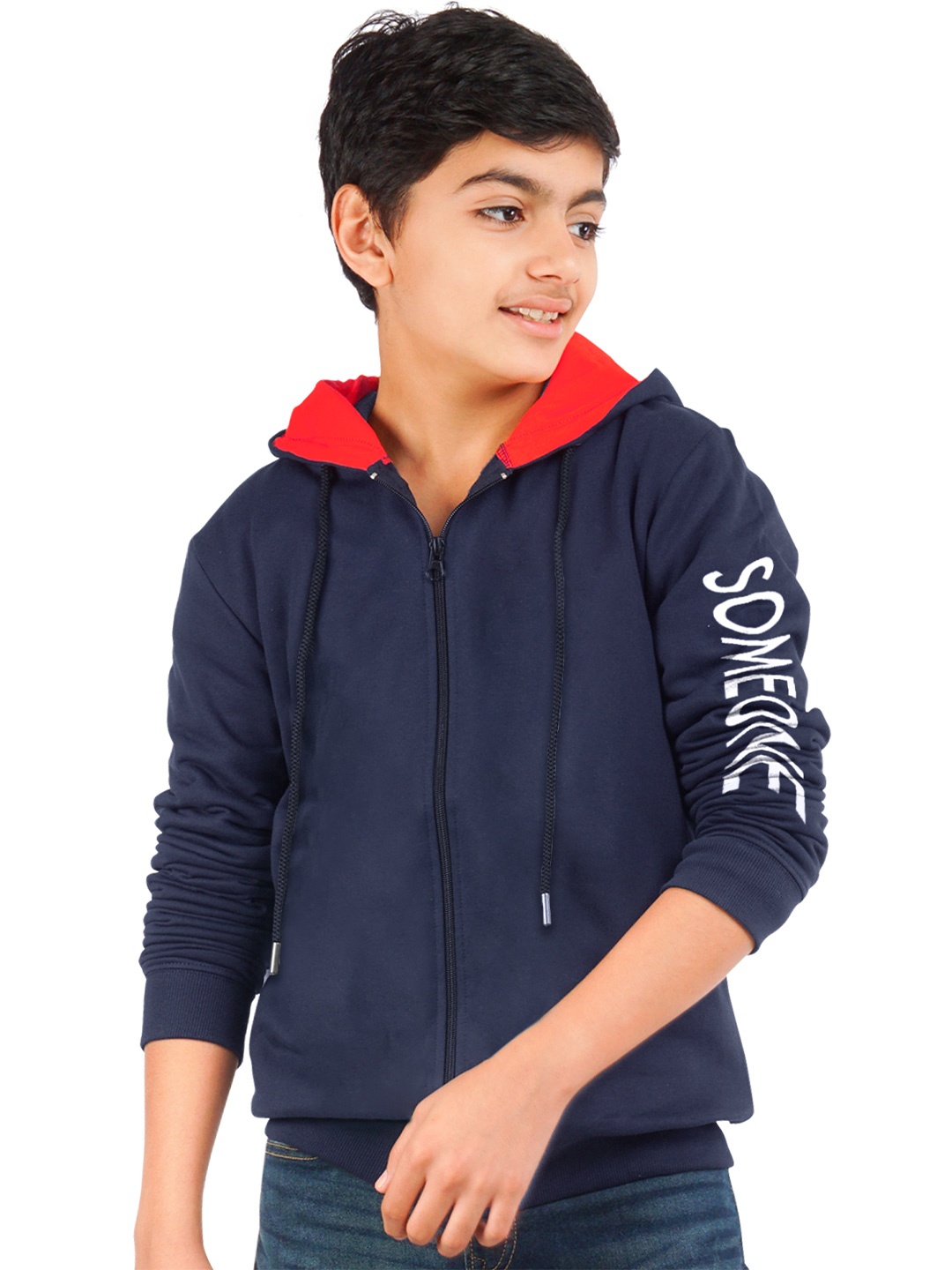 

ariel Boys Navy Blue Printed Hooded Sweatshirt