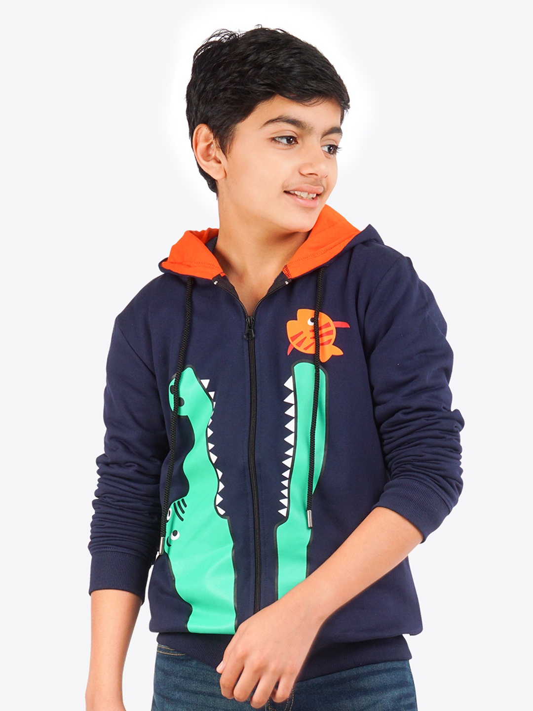 

ariel Boys Navy Blue Printed Hooded Sweatshirt