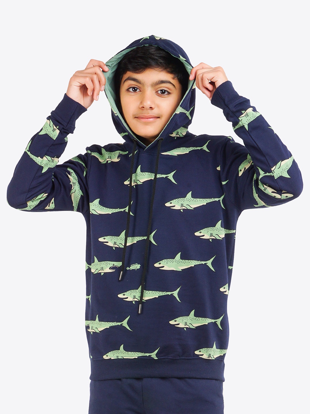 

ariel Boys Navy Blue Printed Hooded Sweatshirt