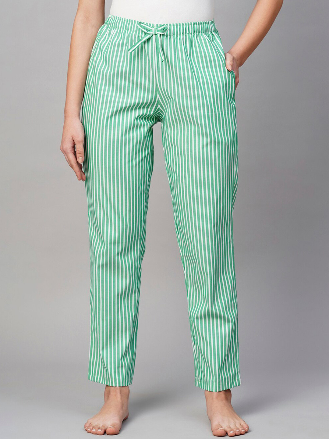 

DRAPE IN VOGUE Women Striped Cotton Lounge Pant, Green