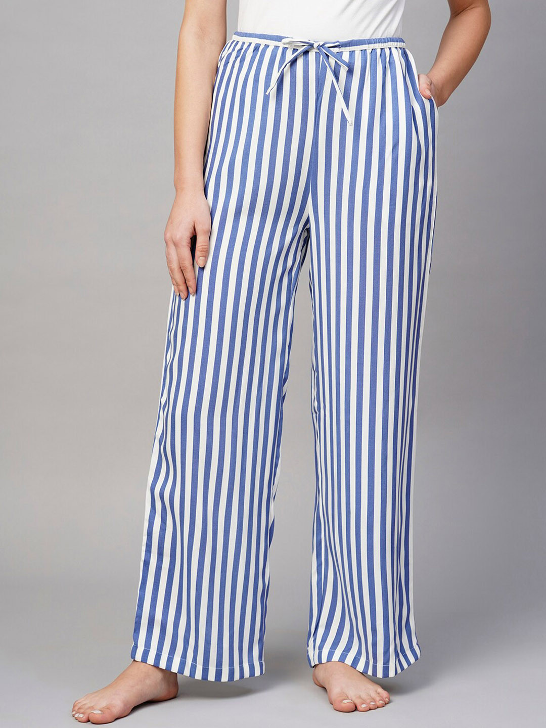 

DRAPE IN VOGUE Women Striped Cotton Lounge Pant, Blue