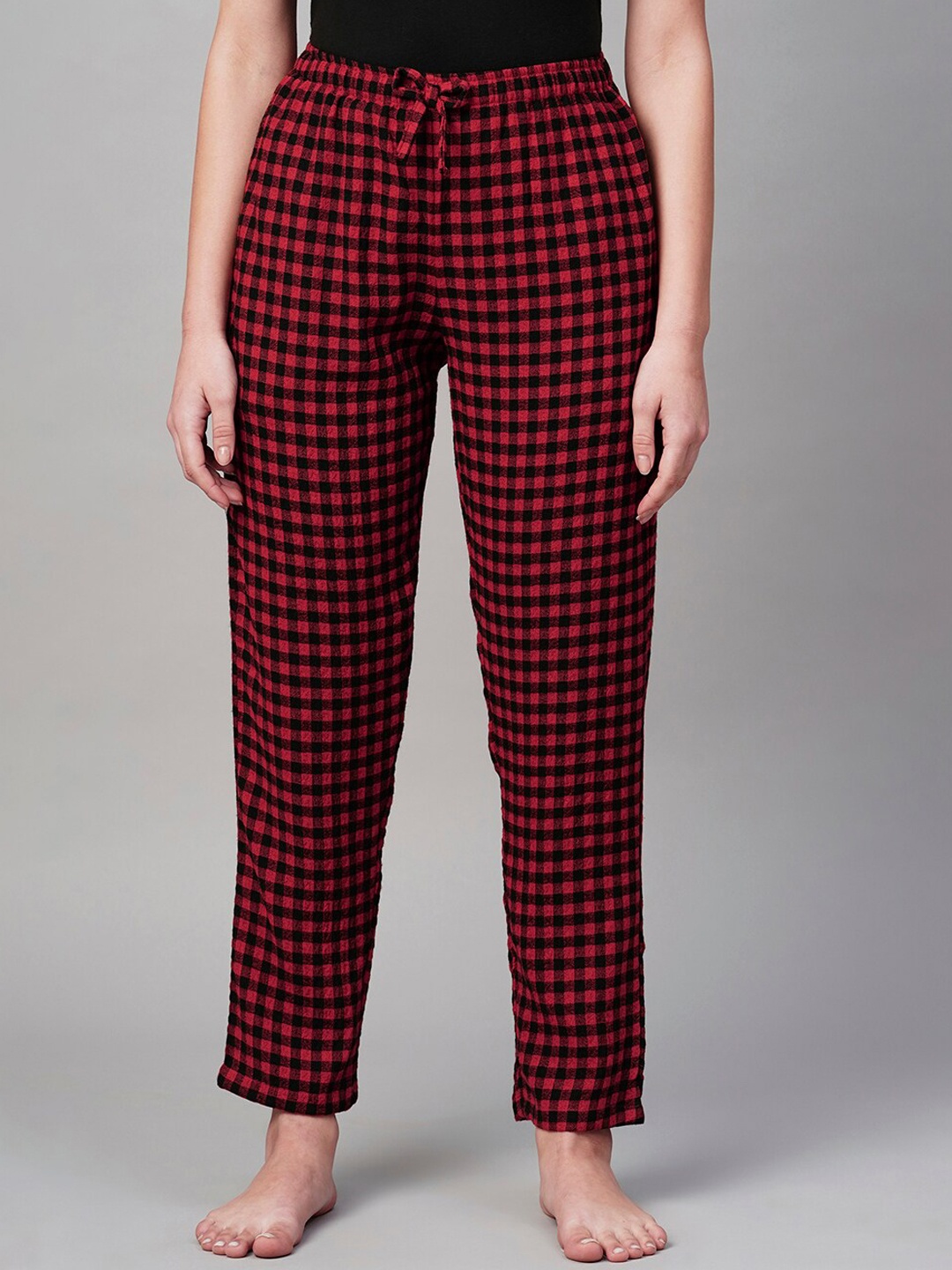 

DRAPE IN VOGUE Women Checked Cotton Lounge Pant, Black