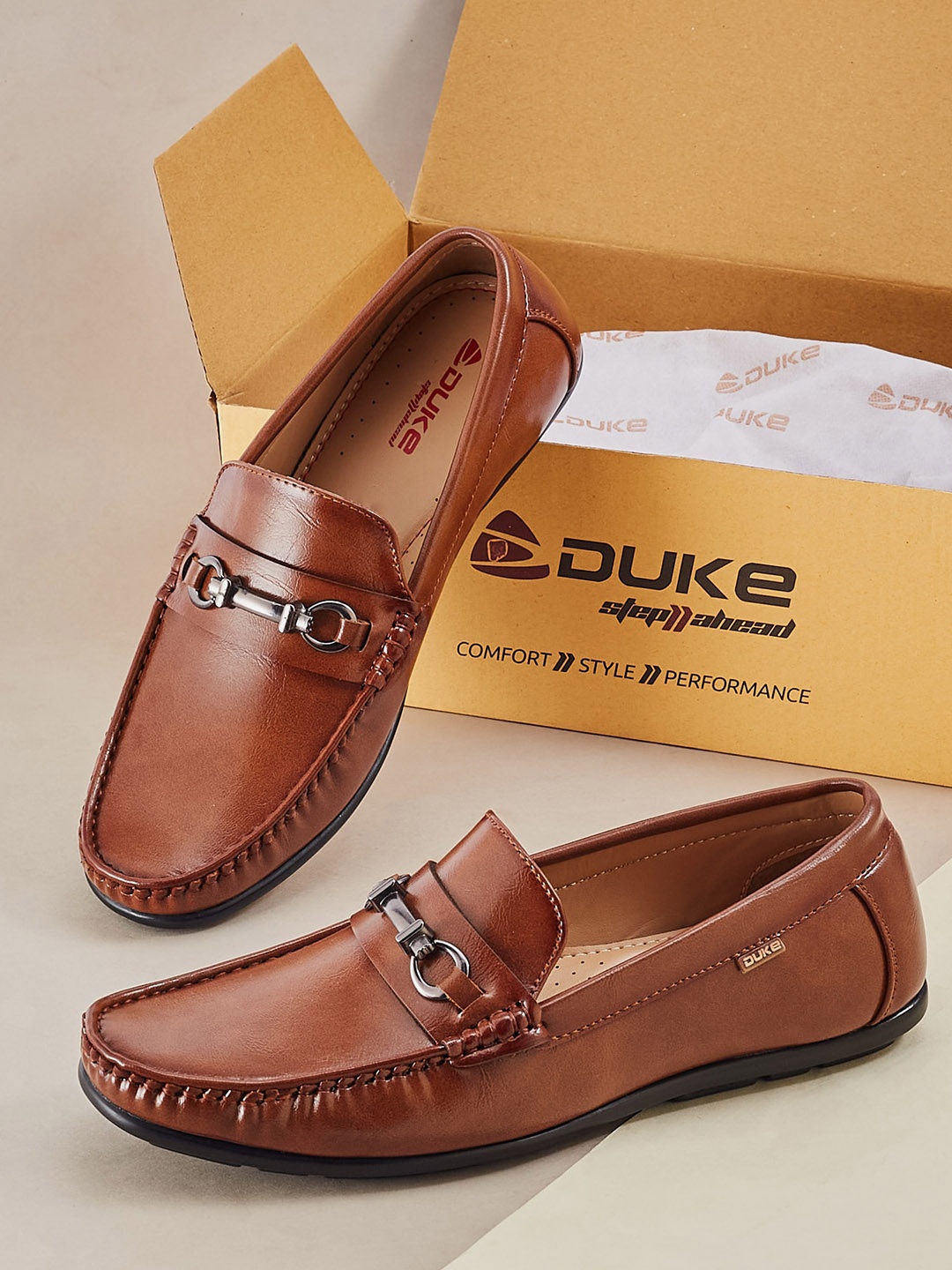 

Duke Men Textured Buckle Detail Comfort Insole Horsebit Loafers, Tan