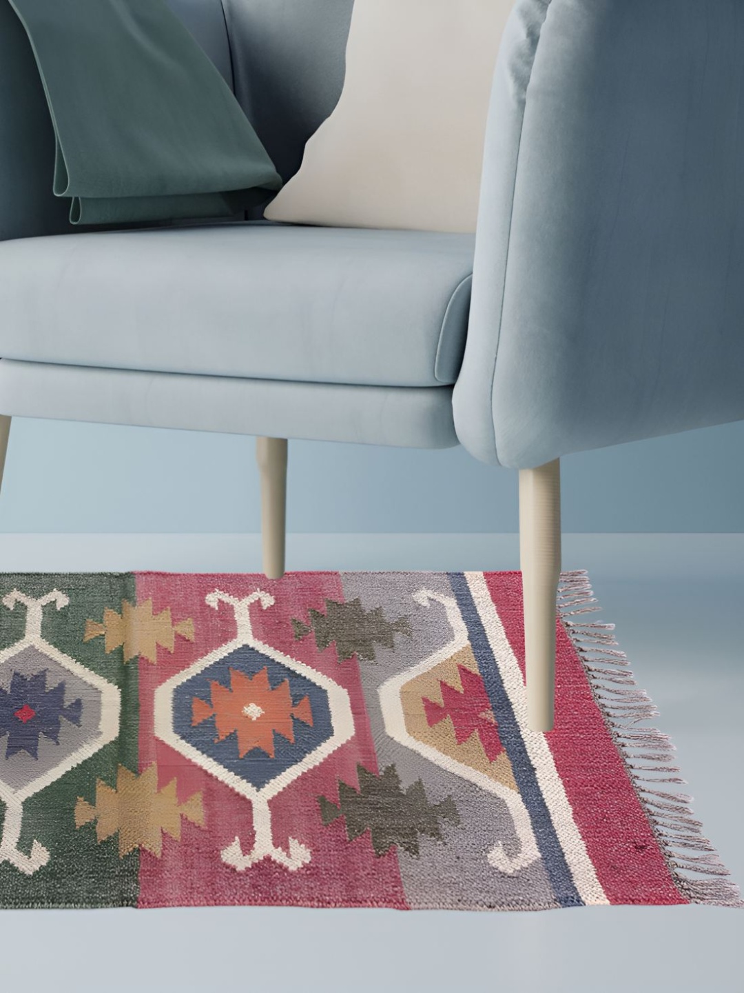 

Budhrajrugs Red & Green Geometric Woven Rectangular Dhurrie
