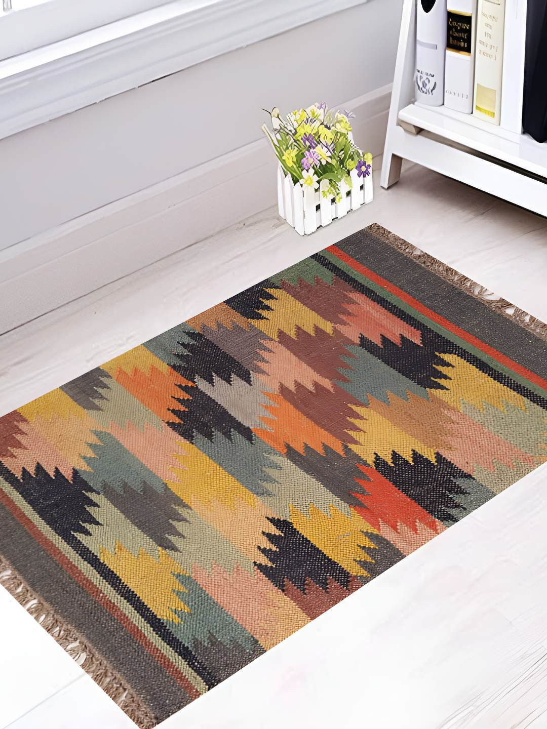 

Budhrajrugs Brown & Yellow Geometric Woven Rectangular Dhurrie