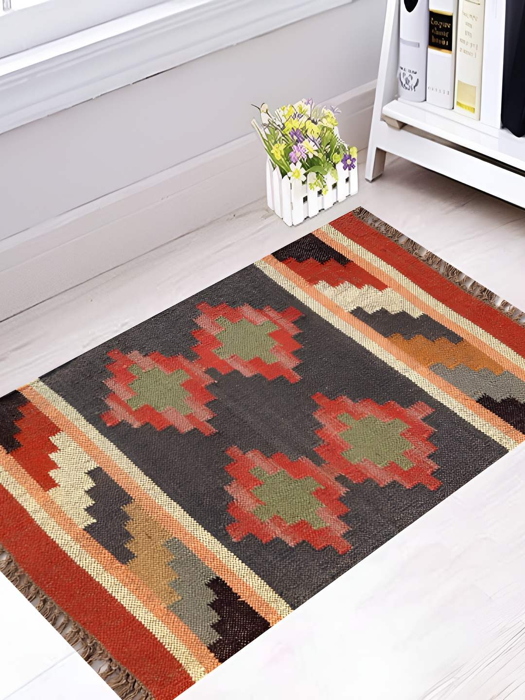 

Budhrajrugs Red & Green Geometric Woven Rectangular Dhurrie