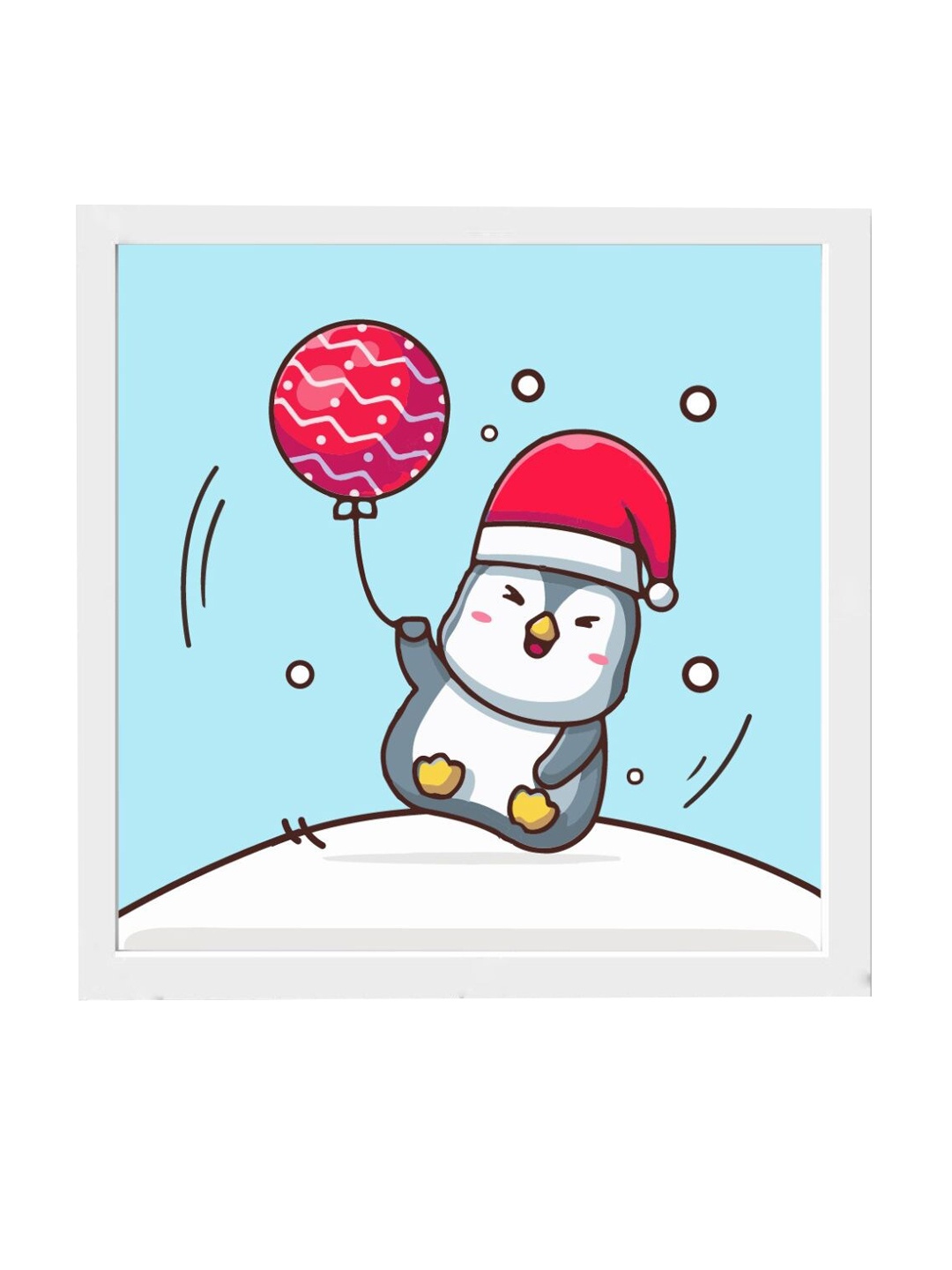 Gathari Blue & White Cartoon Printed Wooden Penguin Christmas Poster Wall Art