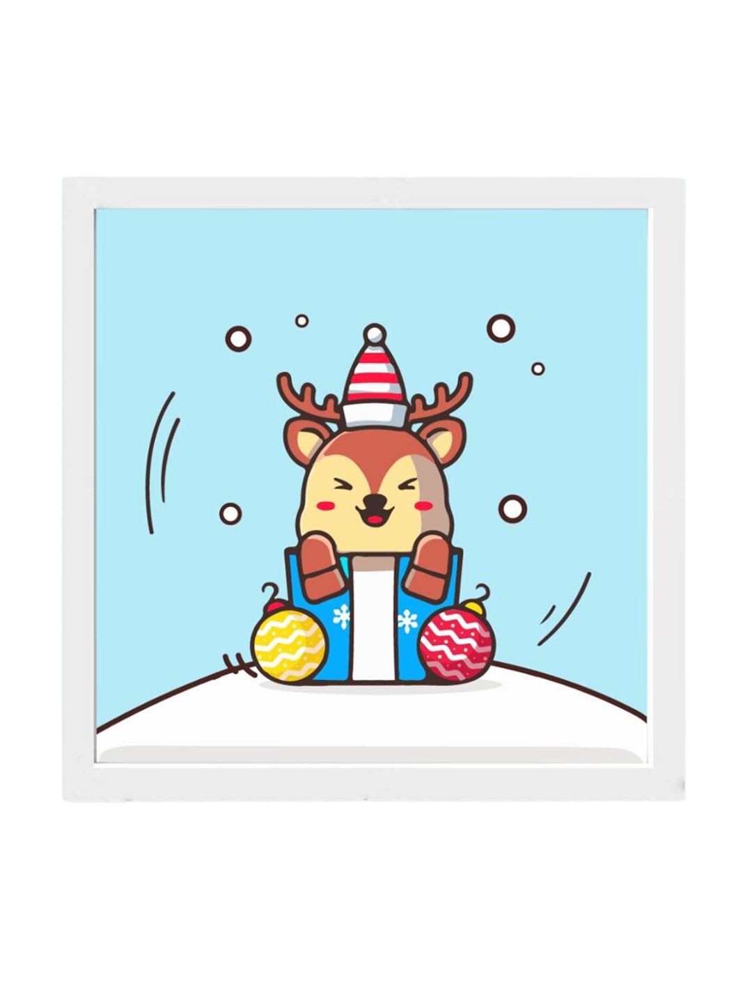 

Gathari Blue & White Cartoon Printed Wooden Reindeer Christmas Poster Wall Art