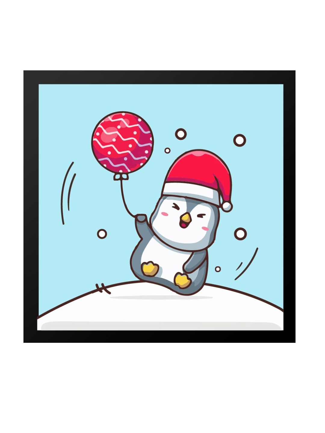 Gathari Blue & Black Cartoon Printed Wooden Penguin Christmas Poster Wall Art