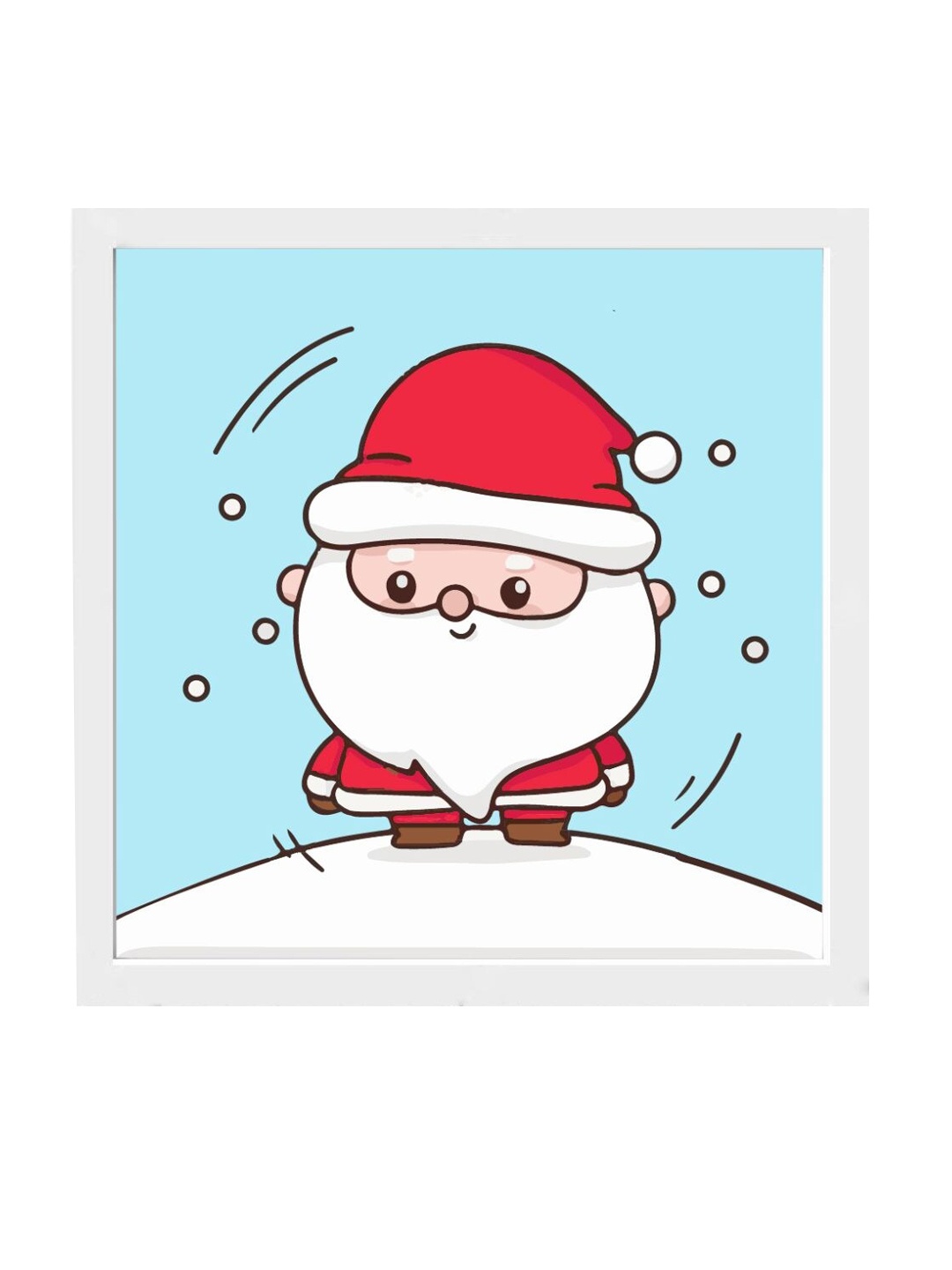Gathari Blue & White Cartoon Printed Wooden Santa Christmas Poster Wall Art