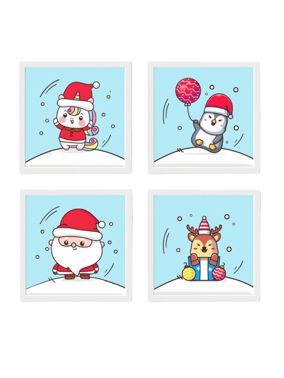 

Gathari Blue & White 4 Pcs Cartoon Printed Wooden Christmas Poster Wall Art
