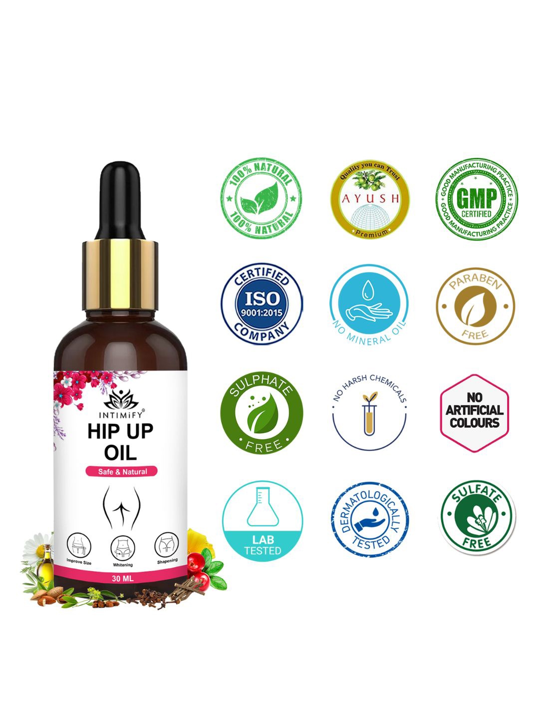 

INTIMIFY Safe & Natural Hip Up Oil - 30ml, Transparent