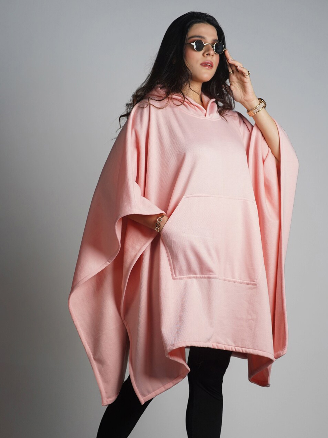 

LetsDressUp Hooded Fleece Poncho Sweater, Peach