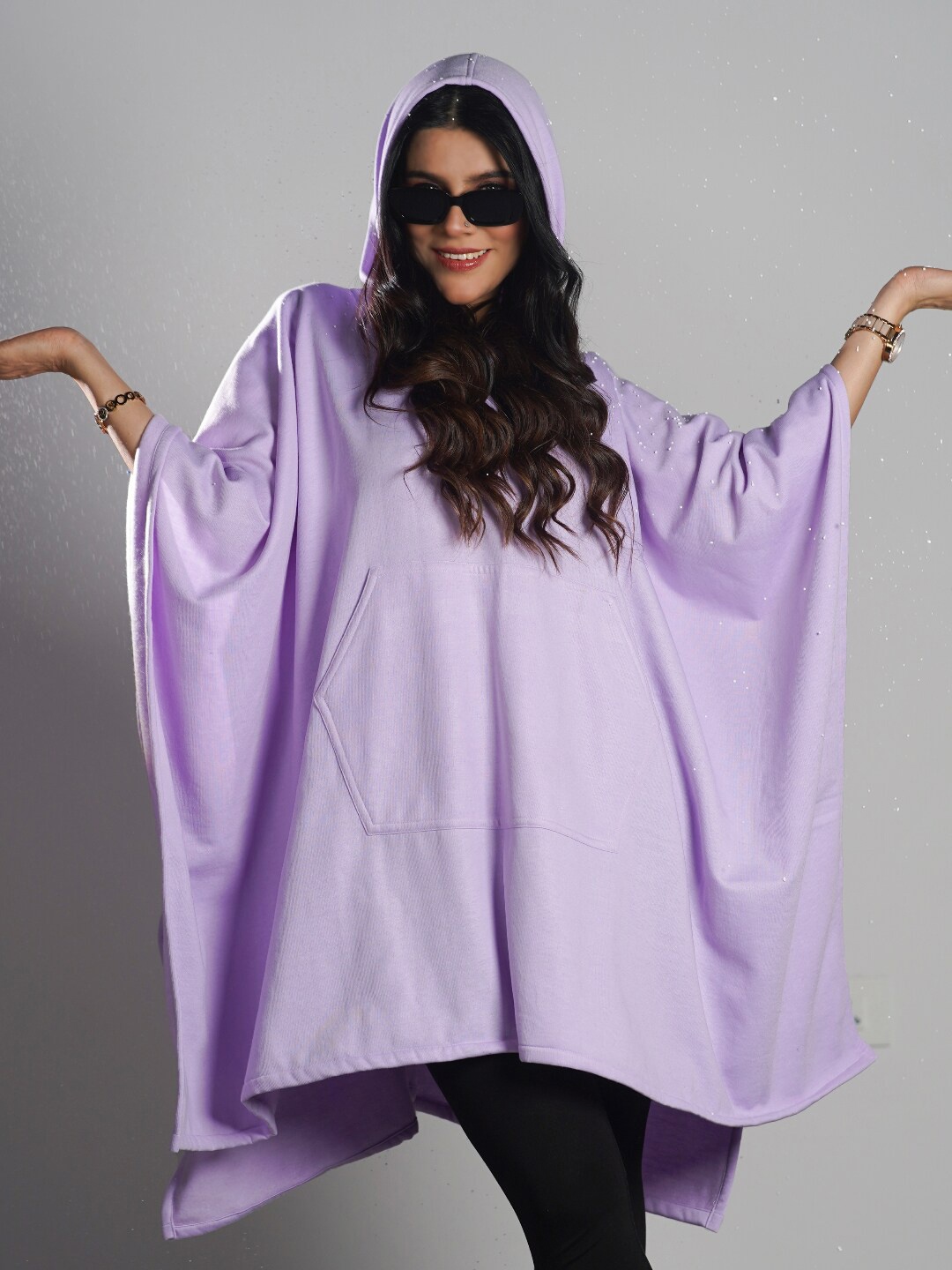 

LetsDressUp Hooded Fleece Poncho Sweater, Lavender