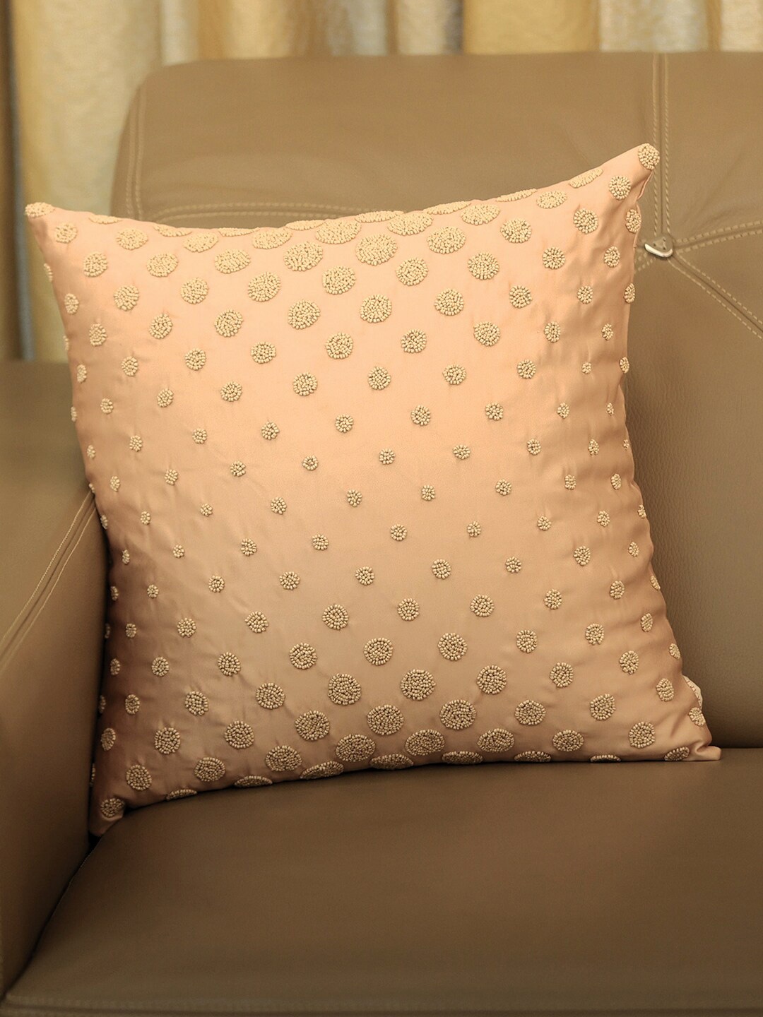 

ICRAFT Peach Abstract Embroidered Square Cushion Cover