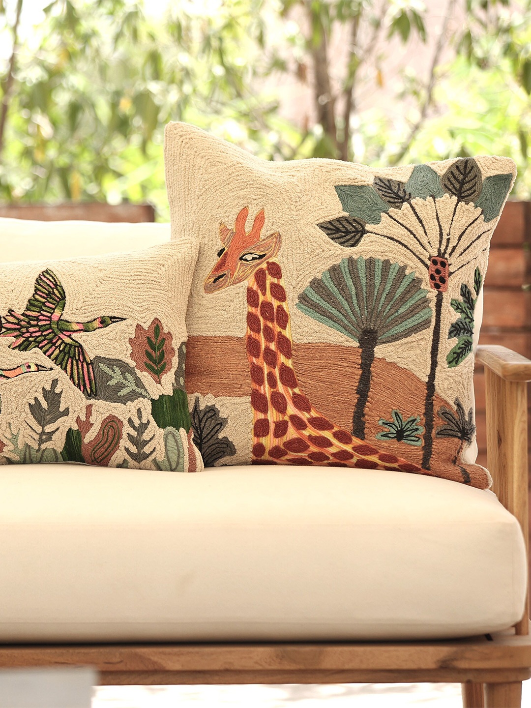 

ICRAFT Beige Orange Floral Embroidered Square Cushion Cover