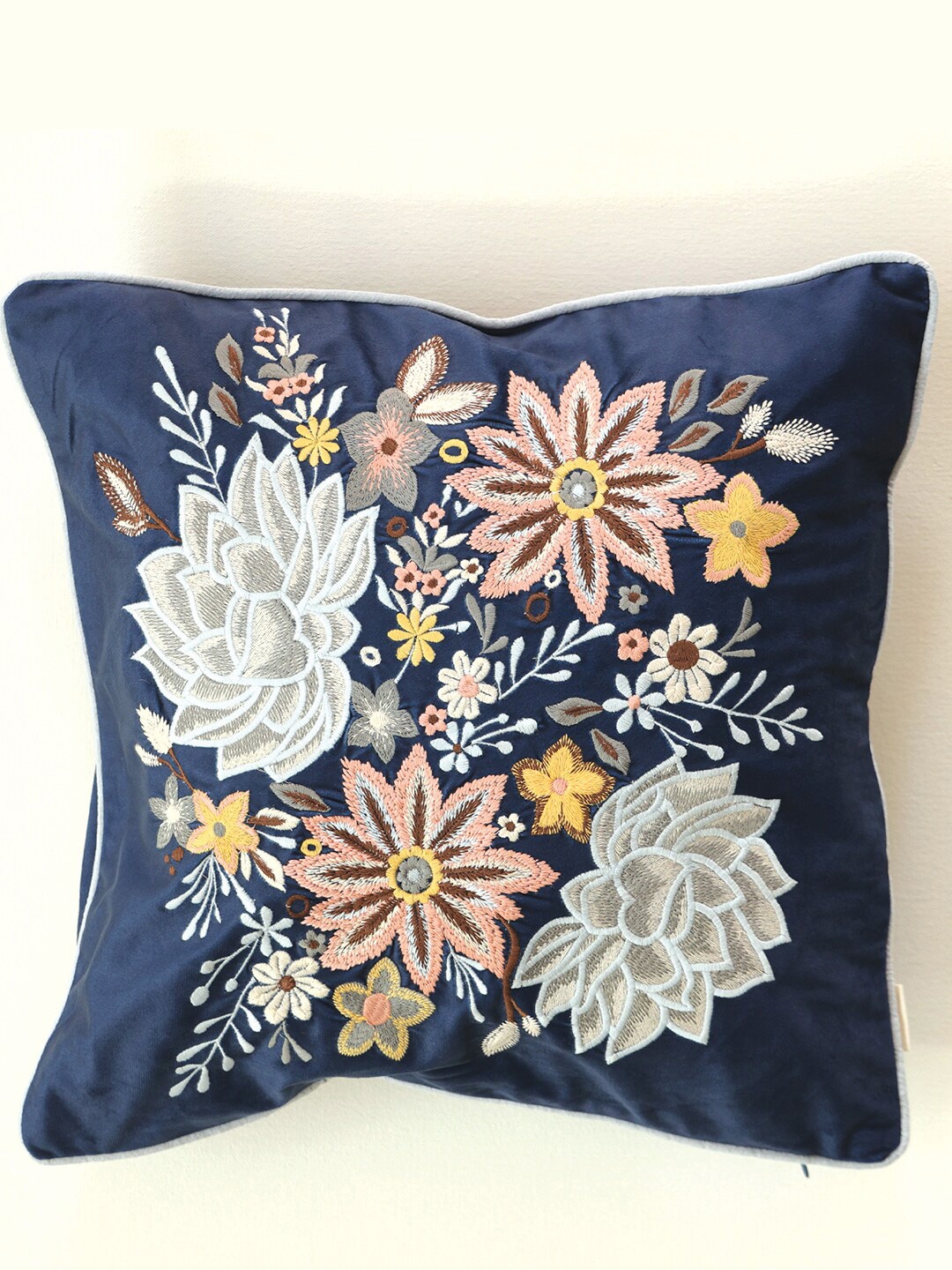 

ICRAFT Blue Peach Floral Square Cushion Cover