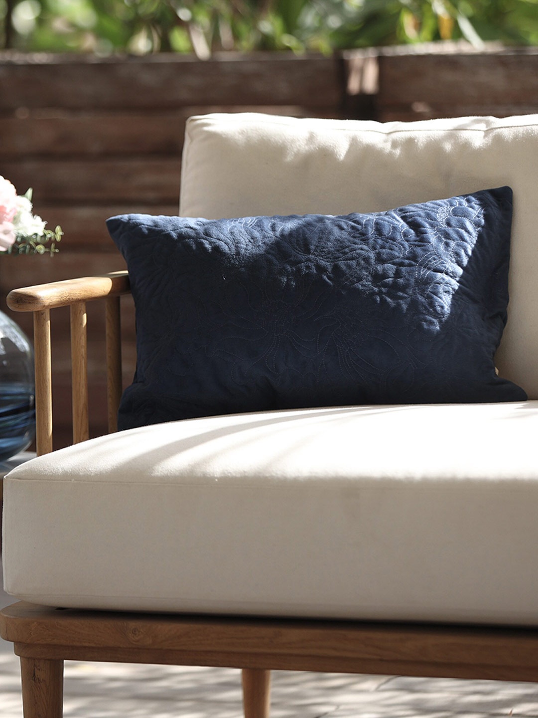 

ICRAFT Blue Embroidered Rectangle Cushion Cover