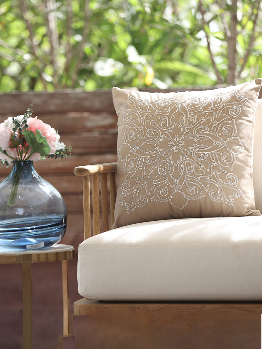

ICRAFT Beige Embroidered Square Cushion Cover
