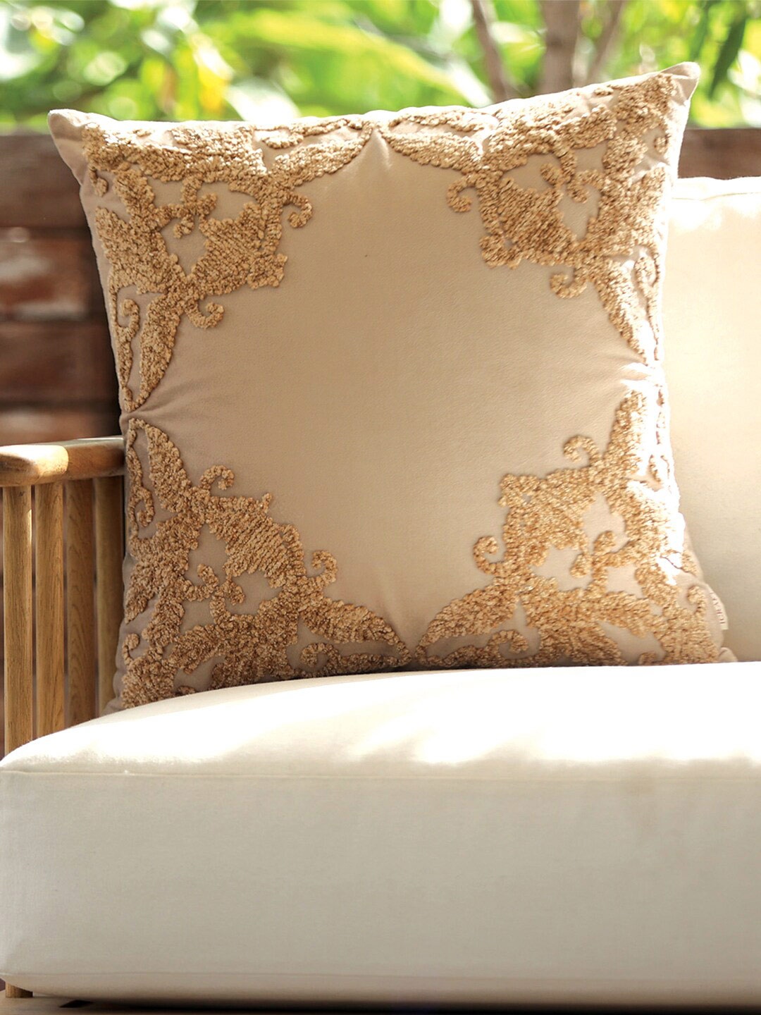 

ICRAFT Beige Ethnic Motifs Square Cushion Cover