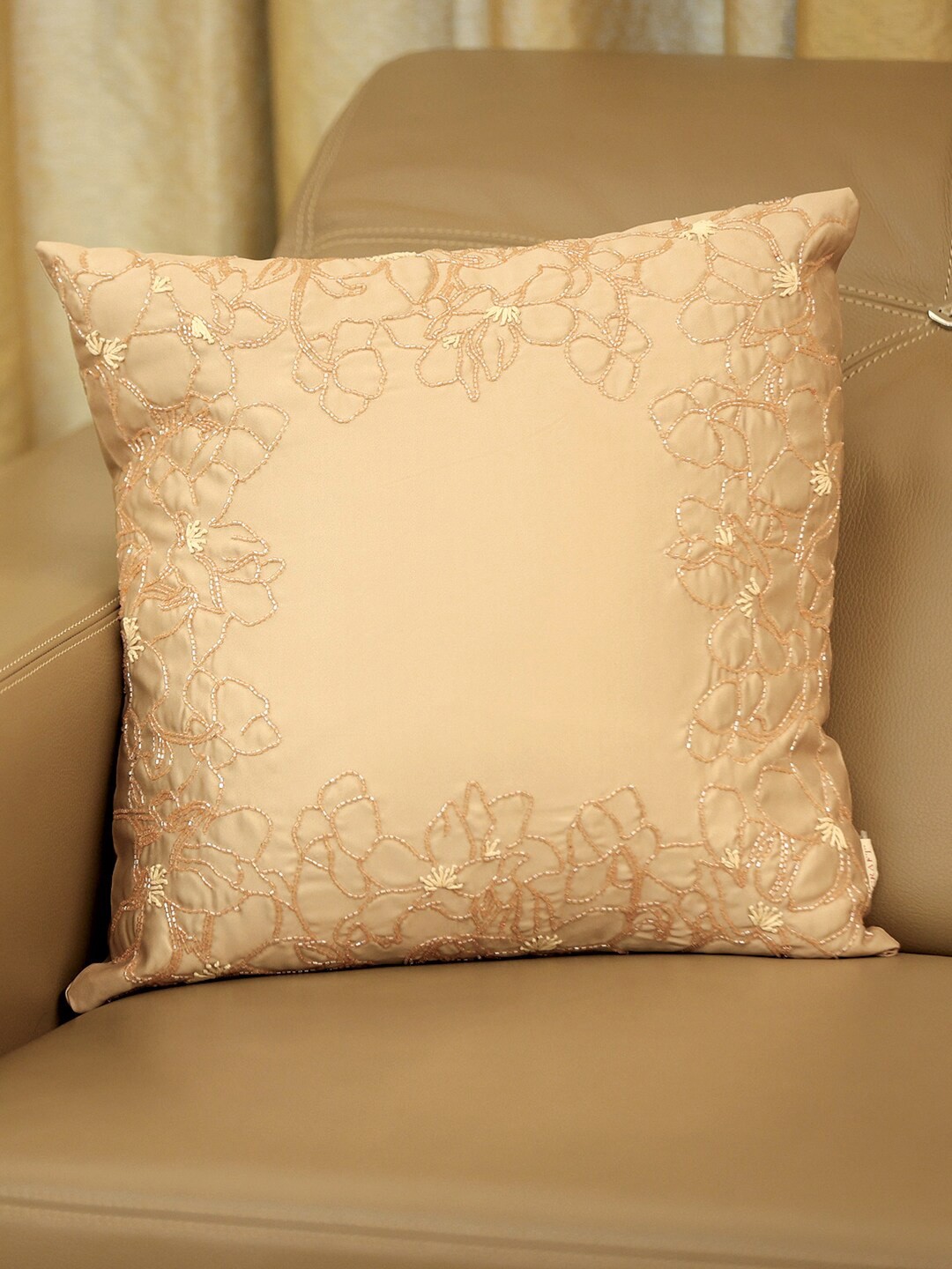 

ICRAFT Beige Embroidered Square Cushion Cover