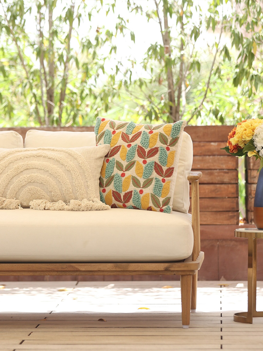 

ICRAFT Beige Green Floral Square Cushion Covers