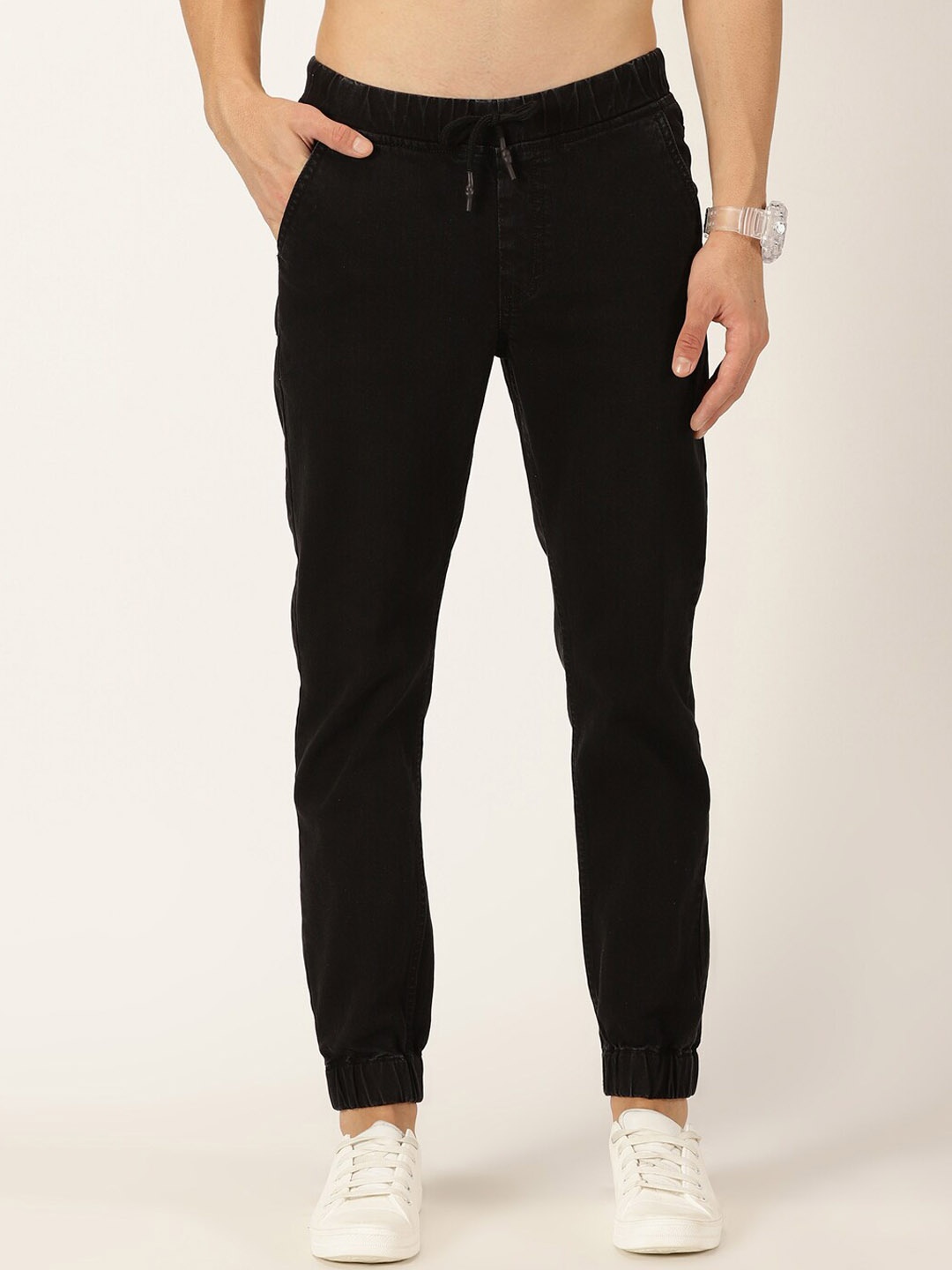 

HERE&NOW Men Smart Slim Fit Cotton Stretchable Joggers, Black