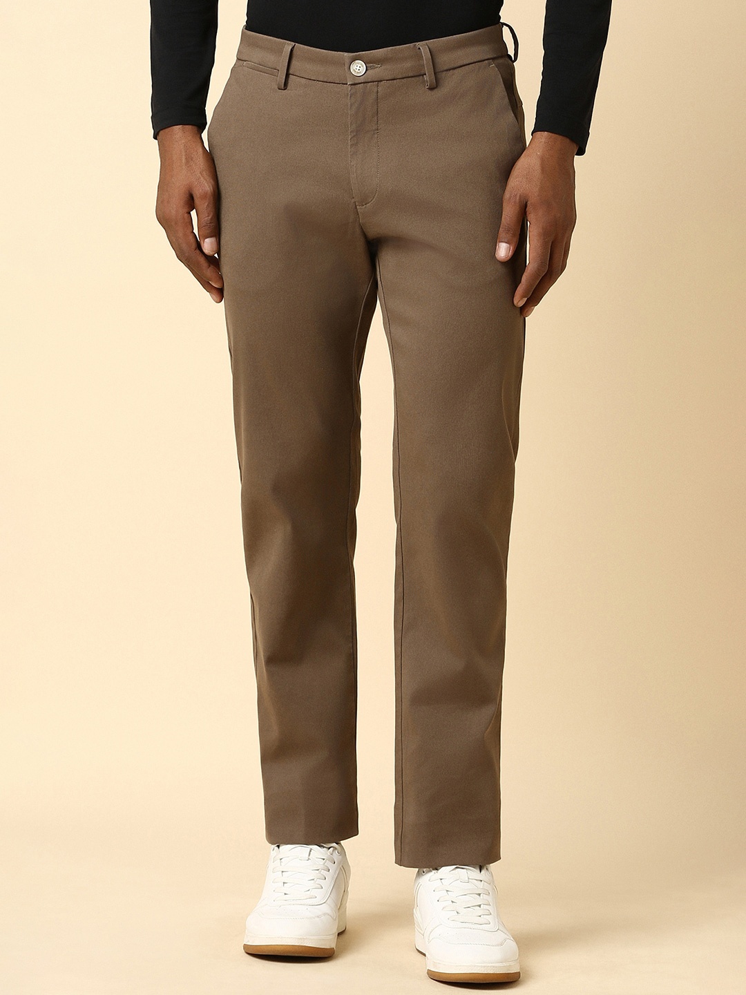 

Allen Solly Men Custom Fit Mid-Rise Casual Trousers, Brown
