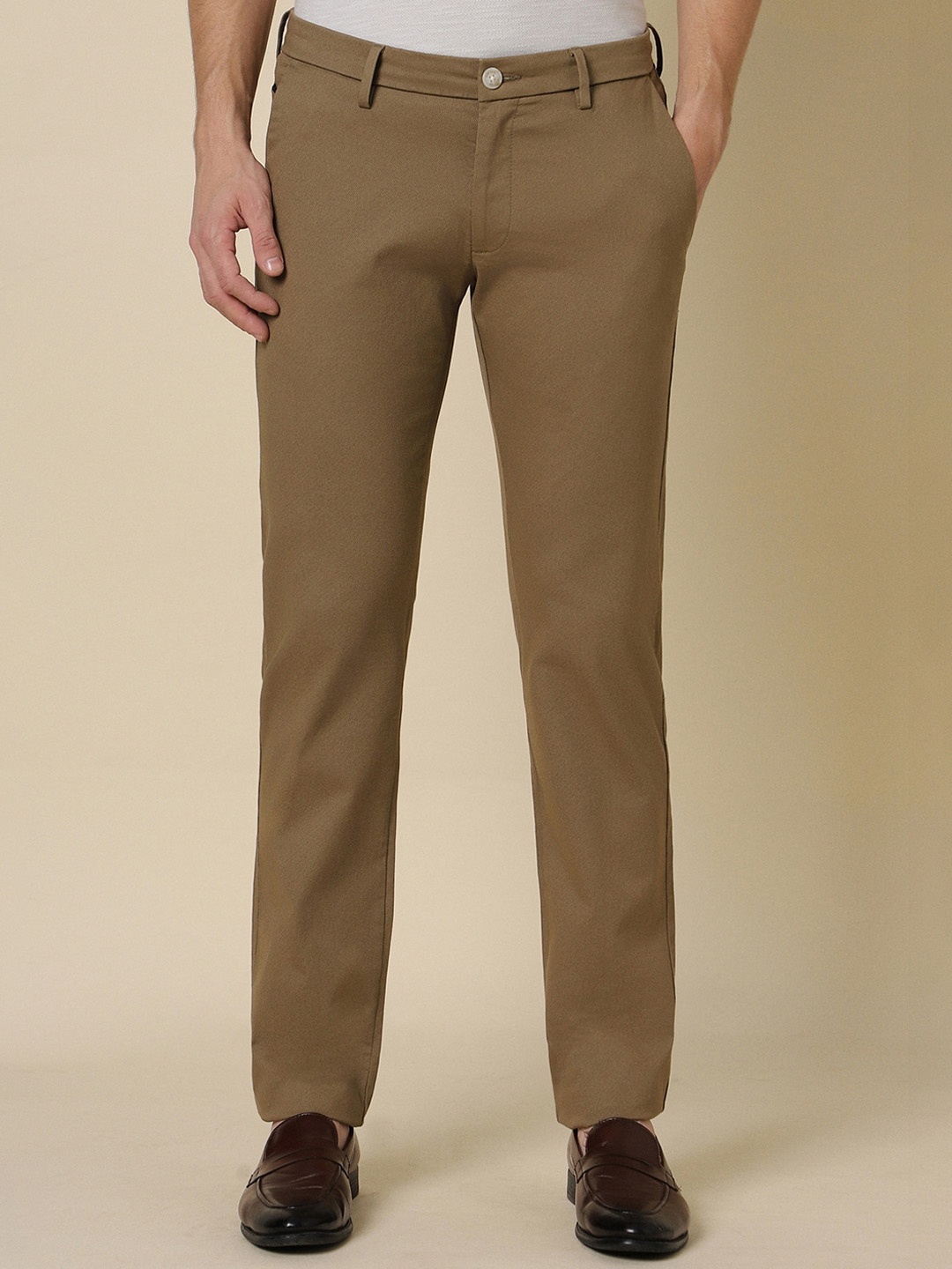

Allen Solly Men Mid Rise Slim Fit Cotton Trousers, Brown