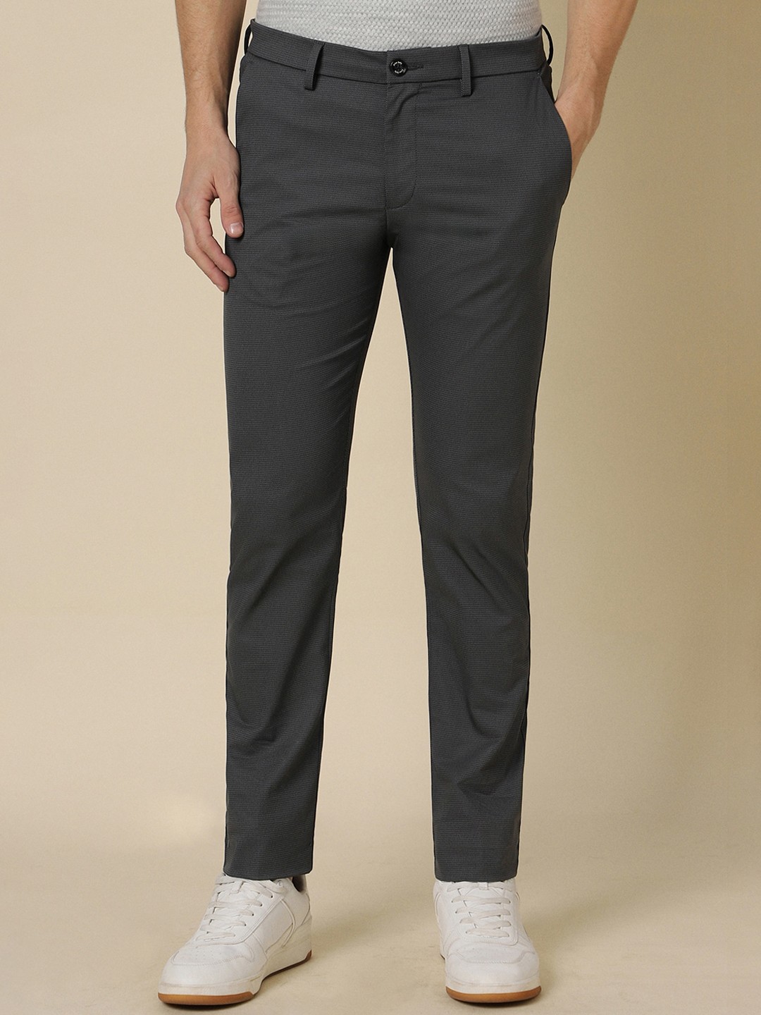 

Allen Solly Men Mid Rise Slim Fit Cotton Trousers, Grey
