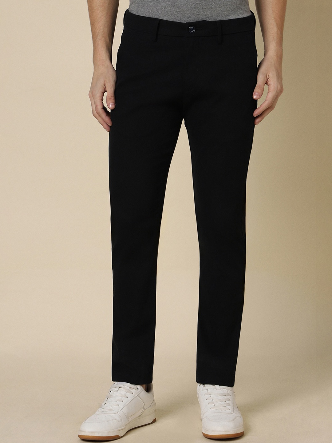 

Allen Solly Men Mid Rise Slim Fit Trousers, Black