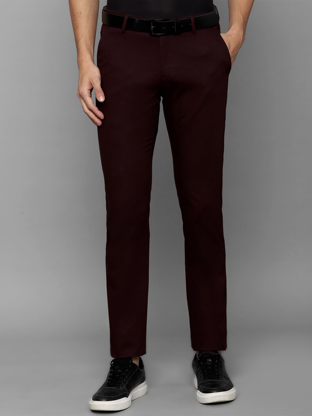 

Allen Solly Men Mid Rise Slim Fit Plain Regular Trousers, Maroon