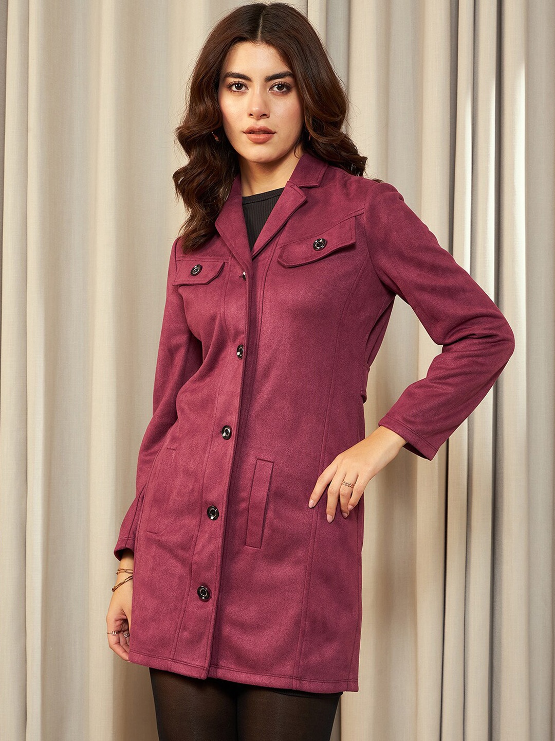 

STYLECAST X KASSUALLY Long Sleeves Pea Coat, Maroon