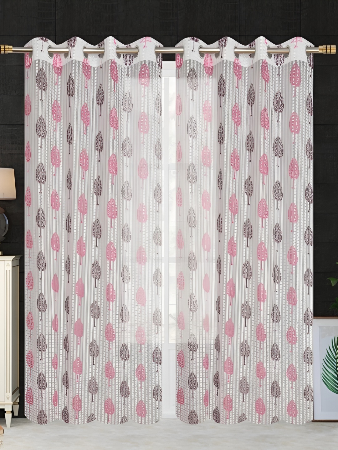 

COMFY HOME Violet & White 2 Pieces Floral Sheer Window Curtains