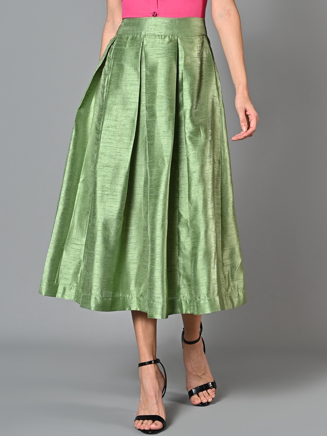 

Justin Whyte Pleated Midi Flared Skirt, Green