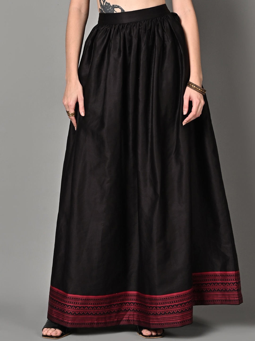 

Justin Whyte Printed Pure Cotton Flared Maxi Ethnic Skirt, Black