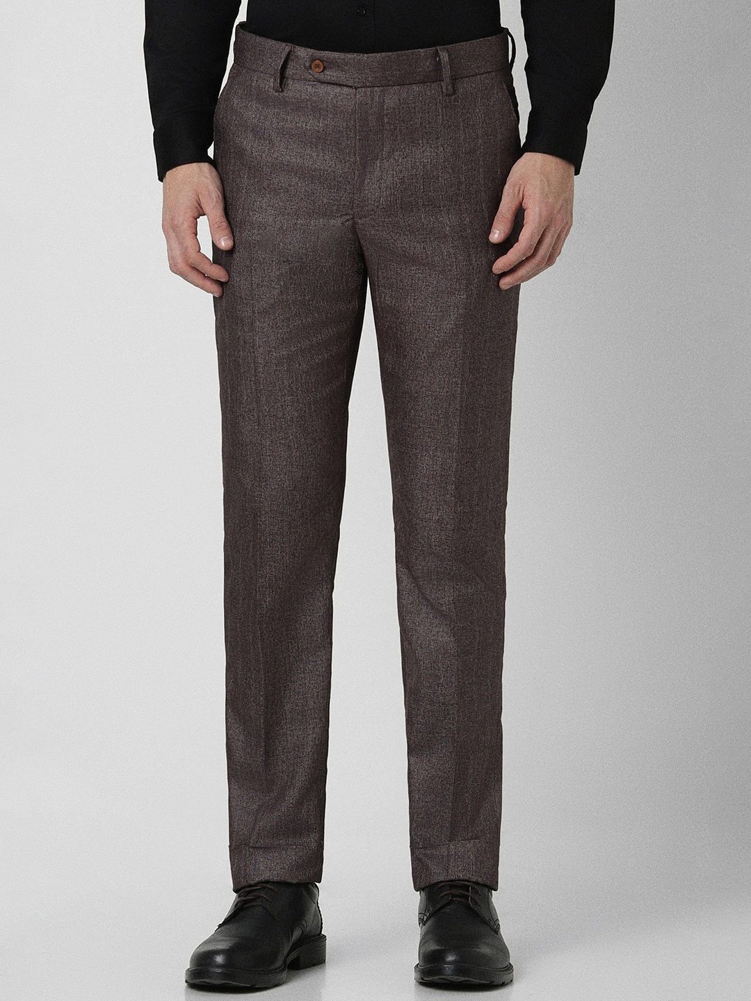 

Peter England Casuals Men Checked Slim Fit Trousers, Brown