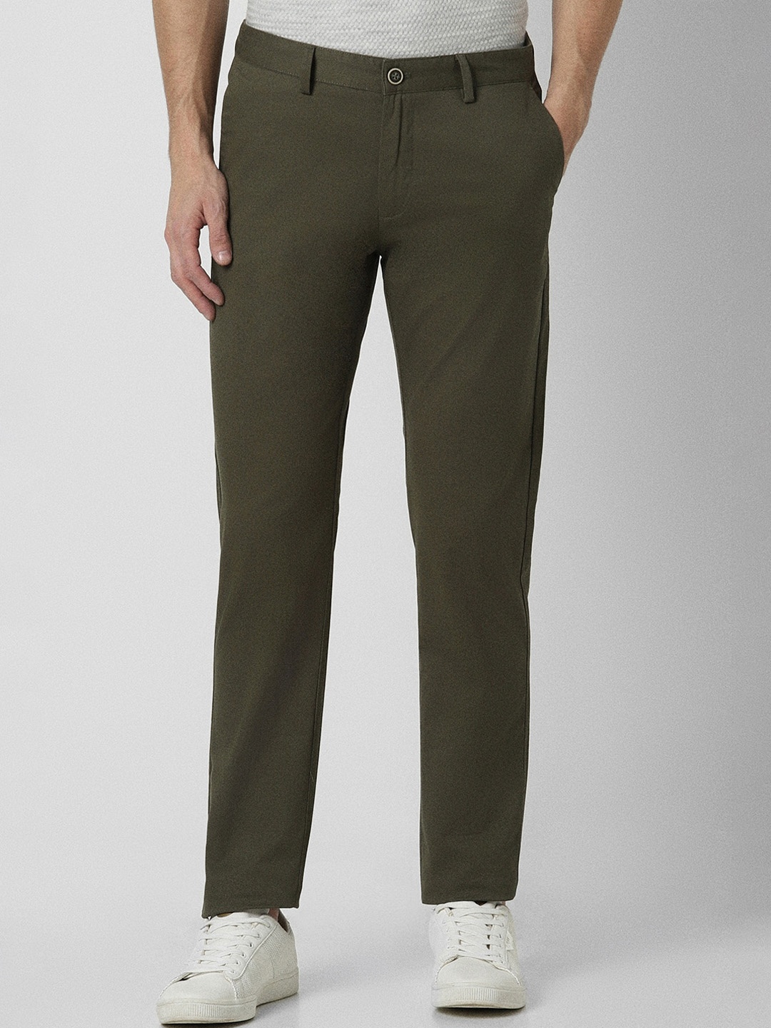 

Peter England Casuals Men Slim Fit Trousers, Green