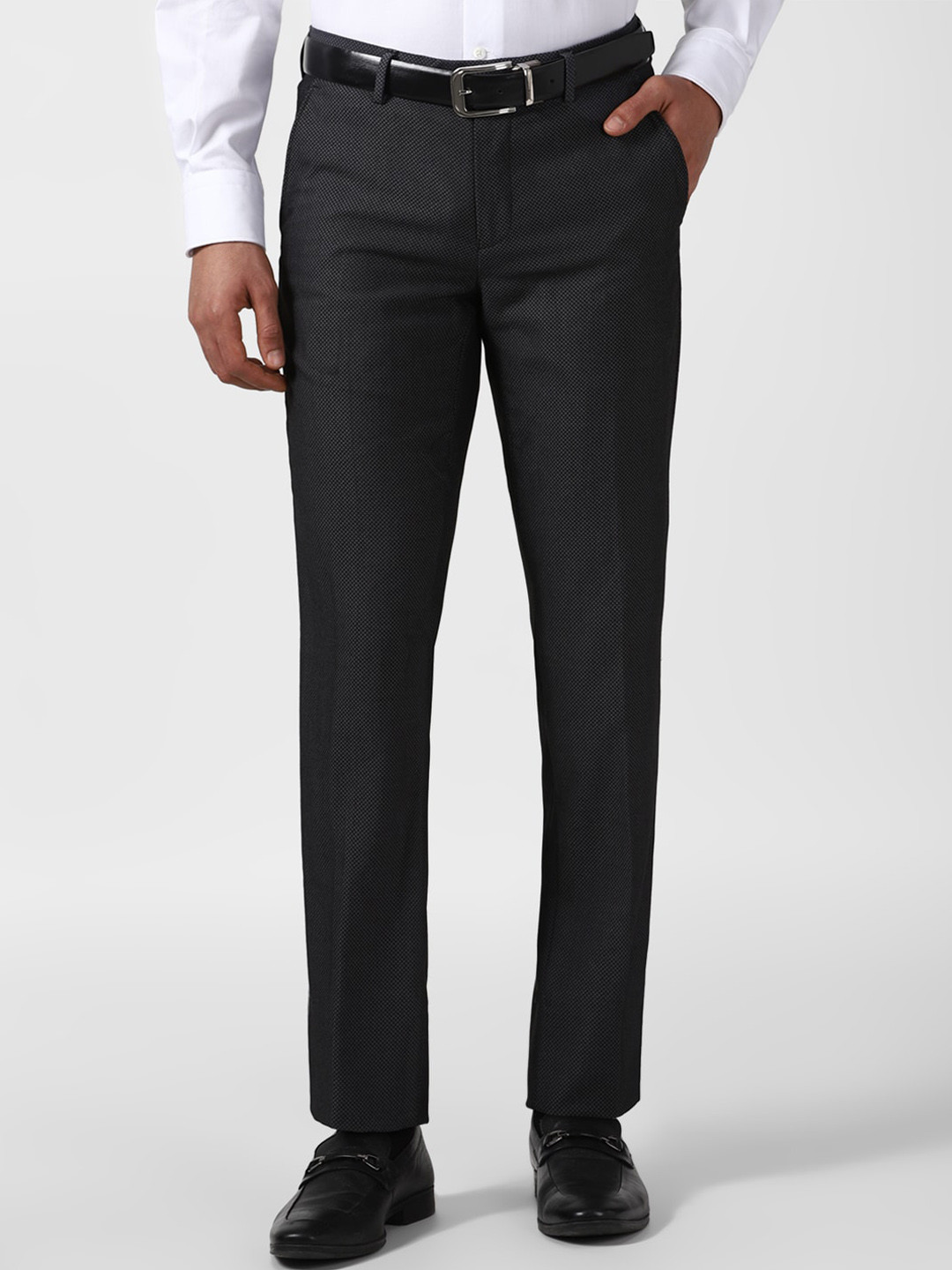 

Peter England Elite Men Slim Fit Mid Rise Formal Trousers, Black
