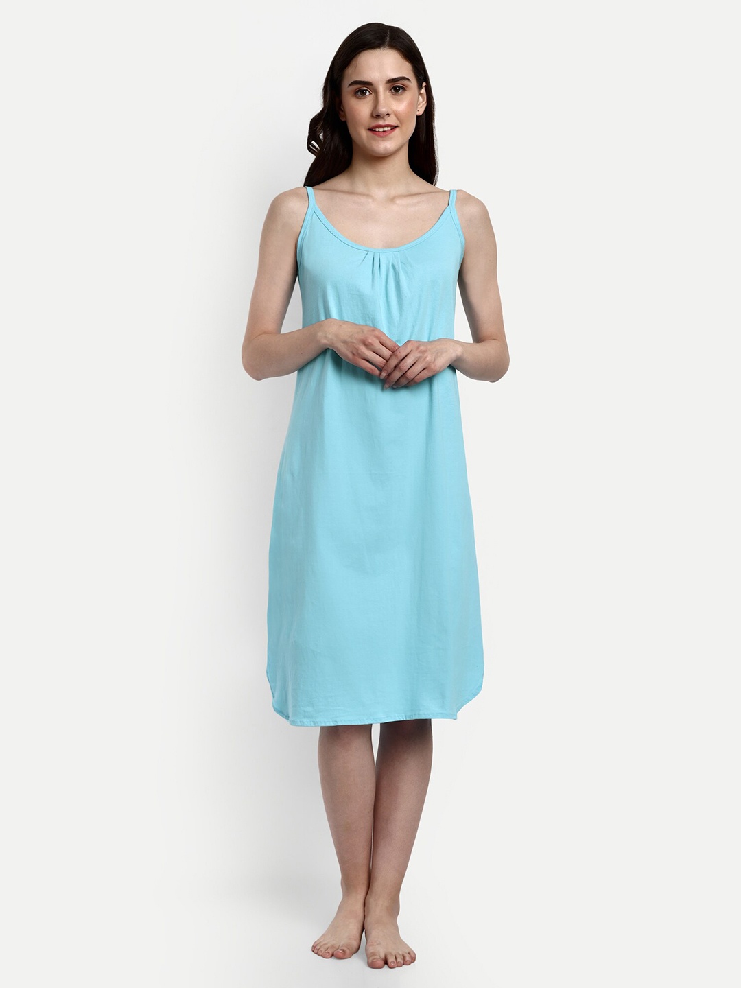 

BLAZON Sleeveless Pure Cotton Maxi Nightdress, Turquoise blue