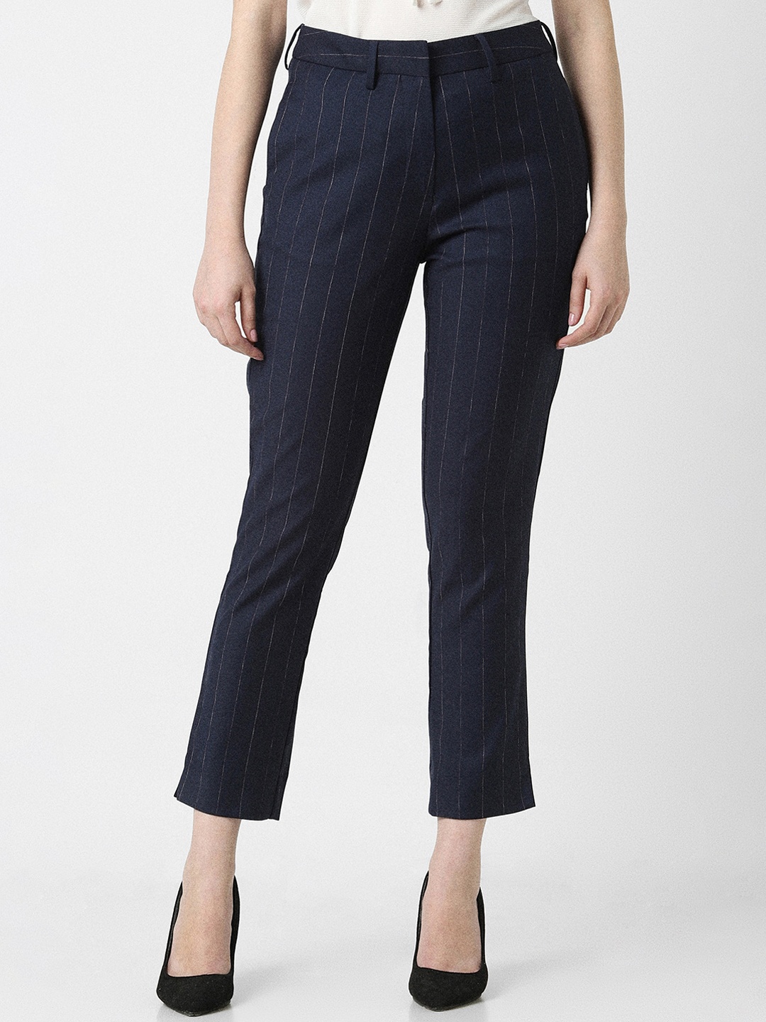 

Van Heusen Woman Striped Slim Fit Formal Trousers, Navy blue