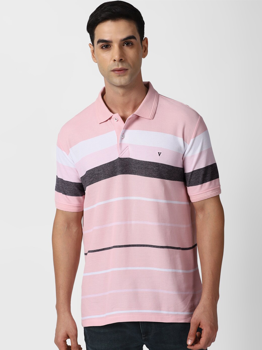 

Van Heusen Sport Striped Polo Collar Pure Cotton T-shirt, Pink