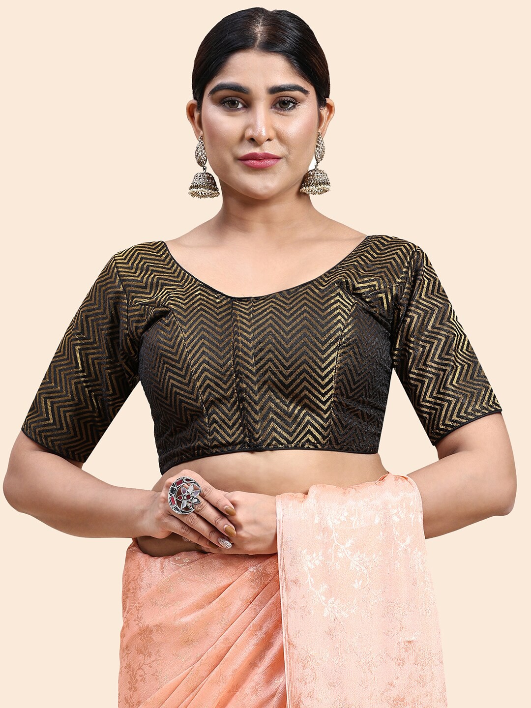 

Kasak Woven Design Silk Readymade Saree Blouse, Black